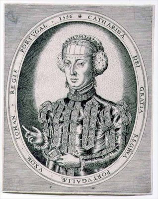 Porträtt av Katarina, drottning av Portugal, hustru till Johannes III (1502-57) 1556 (gravyr) av Franz Huys