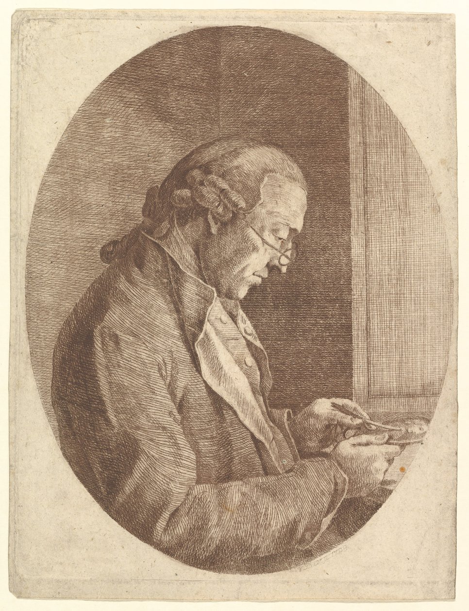 Porträtt av en konstnär som skissar en porträttminiatyr, 1799. av Franz Jakob Josef Ignatz von Predl