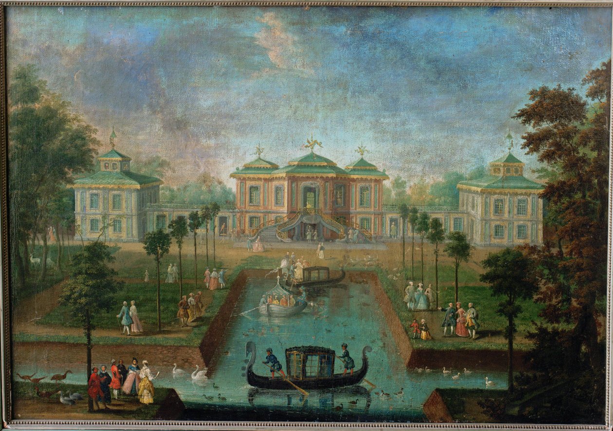 Hovlivet i parken vid Augustusburgs slott runt det indiska huset, vy från öster ... av Franz Jakob Rousseau
