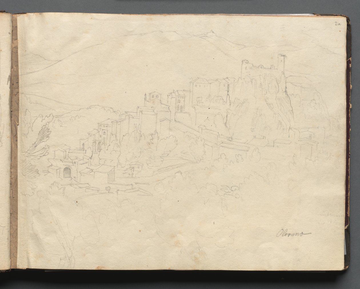 Album med utsikt över Rom och omgivningar, Landskapsstudier, sida 02a: Olevano. av Franz Johann Heinrich Nadorp