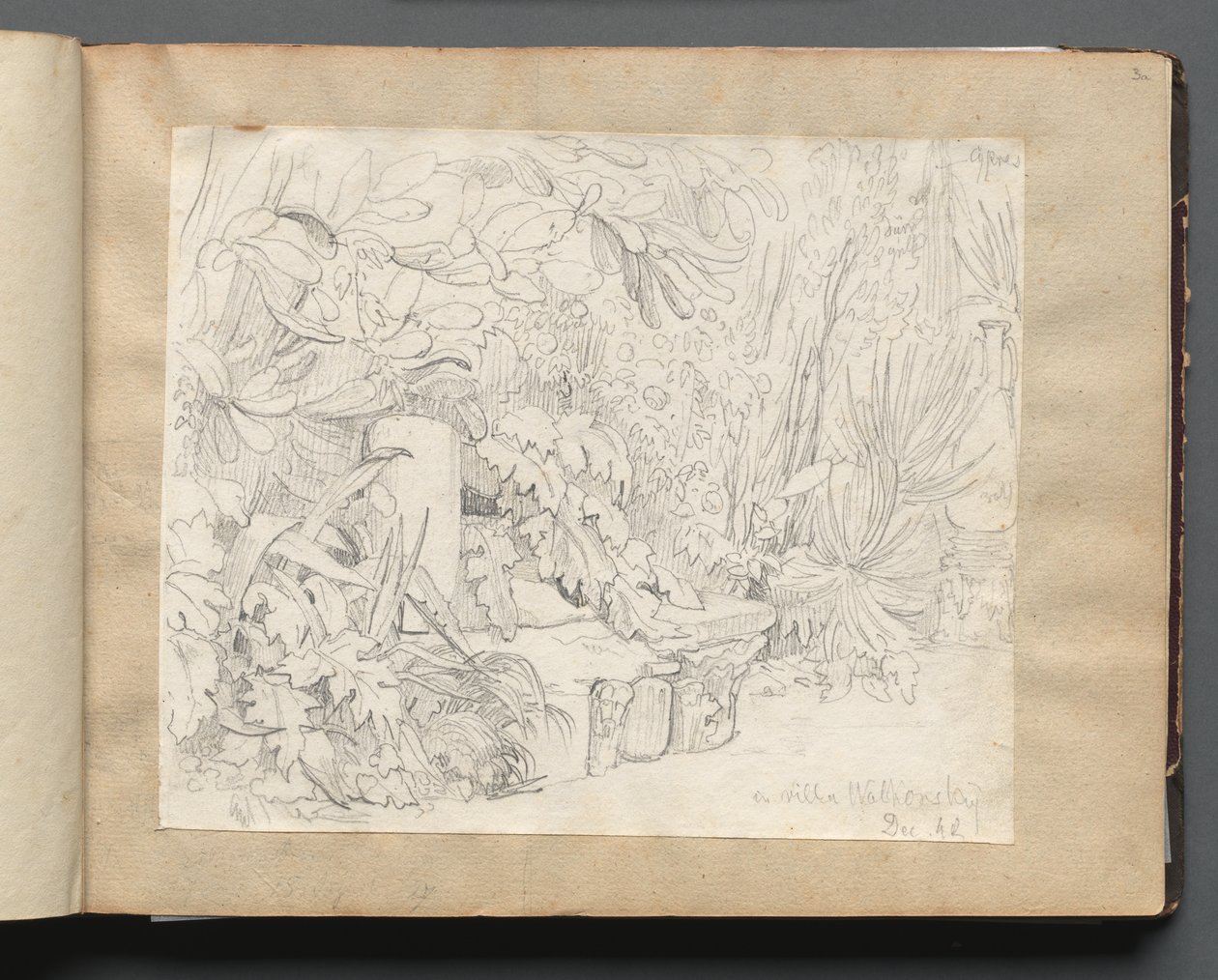 Album med utsikt över Rom och omgivningar, landskapsstudier, sida 03a: I villa Walkonsky av Franz Johann Heinrich Nadorp