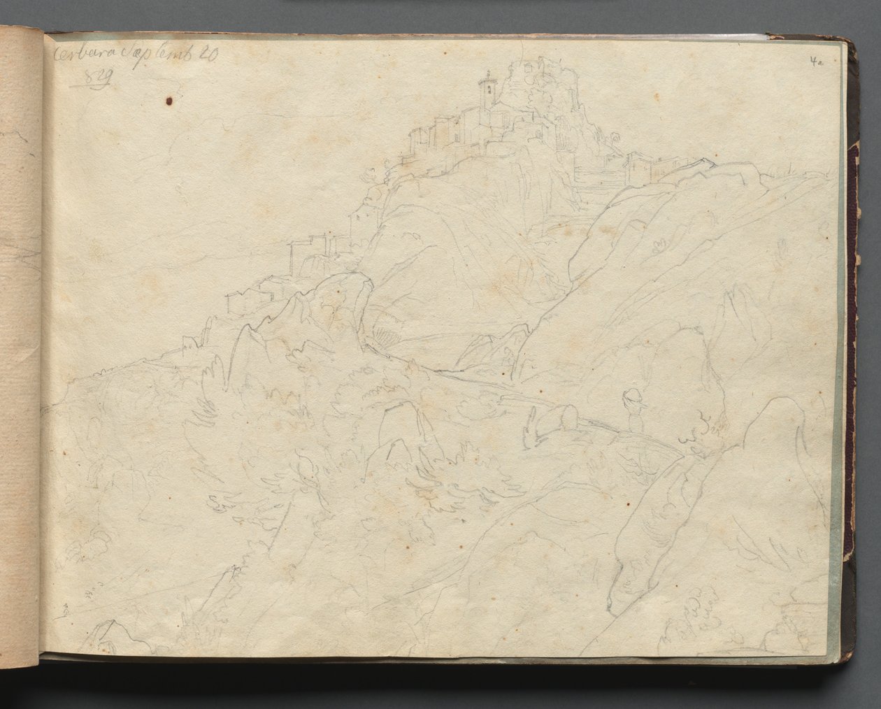 Album med vyer över Rom och dess omgivningar, Landskapsstudier, sidan 04a: "Cervera" av Franz Johann Heinrich Nadorp