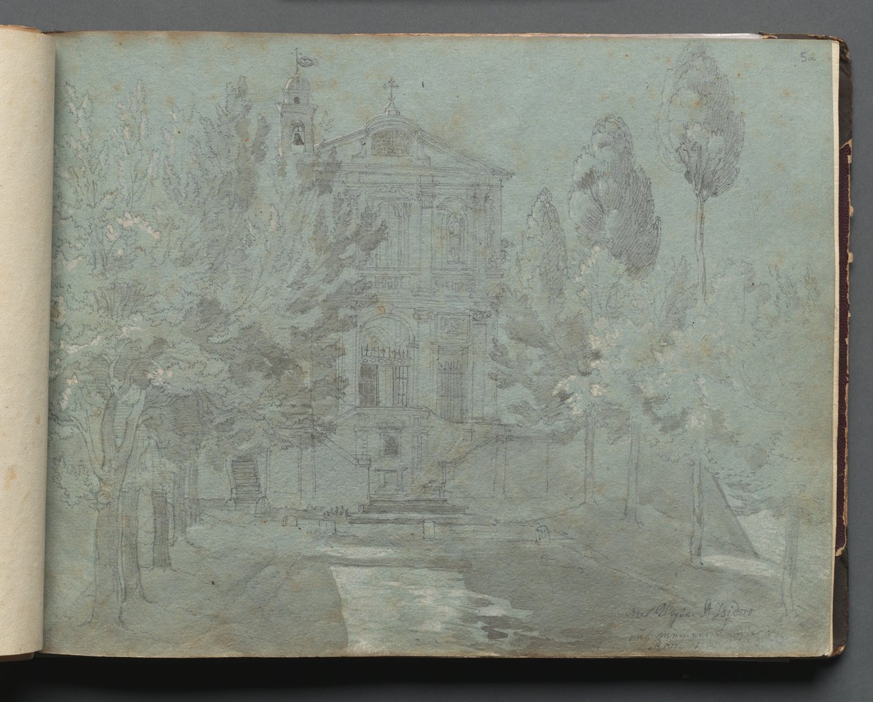 Album med utsikt över Rom och omgivningar, Landskapsstudier, sida 05a: Saint Isidoro. av Franz Johann Heinrich Nadorp