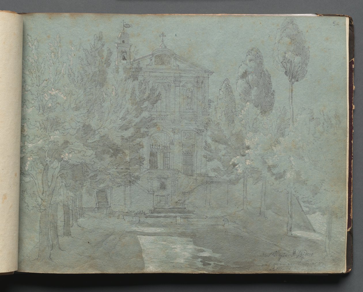 Album med utsikt över Rom och omgivningar, landskapsstudier, sida 05a: "Saint Isidoro" av Franz Johann Heinrich Nadorp