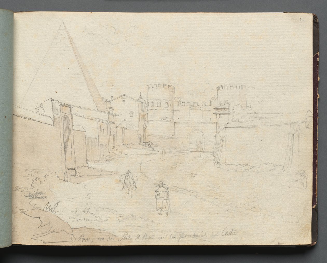Album med utsikt över Rom och omgivningar, Landskapsstudier, sida 06a: Rome von der Porta.... av Franz Johann Heinrich Nadorp