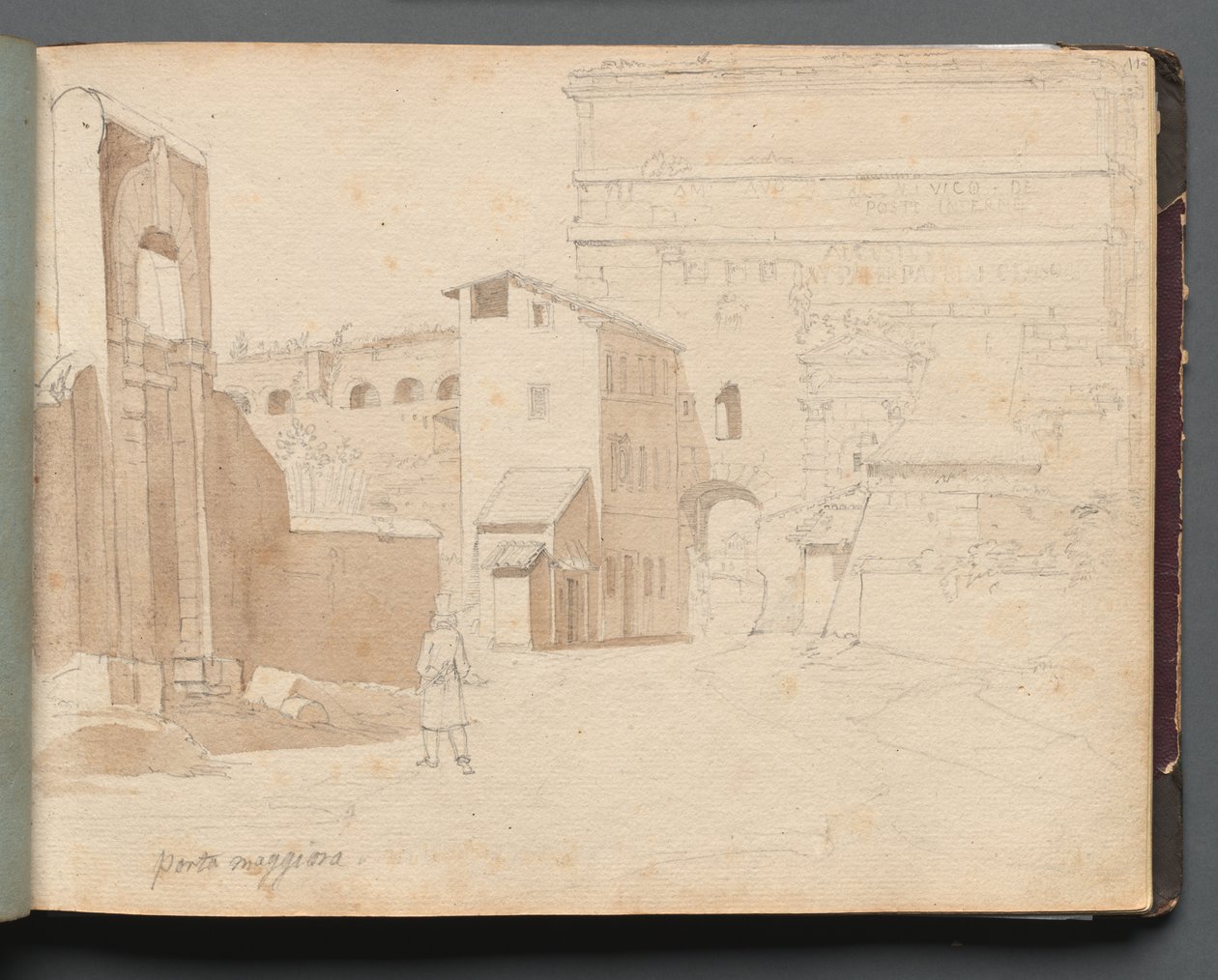 Album med utsikt över Rom och omgivningar, landskapsstudier, sida 11a: Porta Maggiore. av Franz Johann Heinrich Nadorp