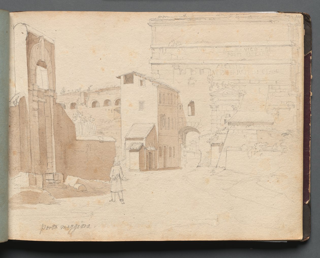 Album med utsikt över Rom och omgivningar, landskapsstudier, sida 11a: "Porta Maggiore" av Franz Johann Heinrich Nadorp