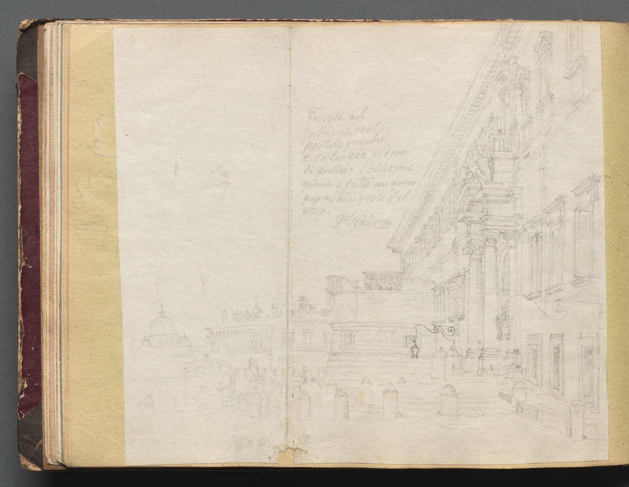 Album med utsikt över Rom och omgivningar, landskapsstudier, sida 15b: Romersk arkitekturvy. av Franz Johann Heinrich Nadorp