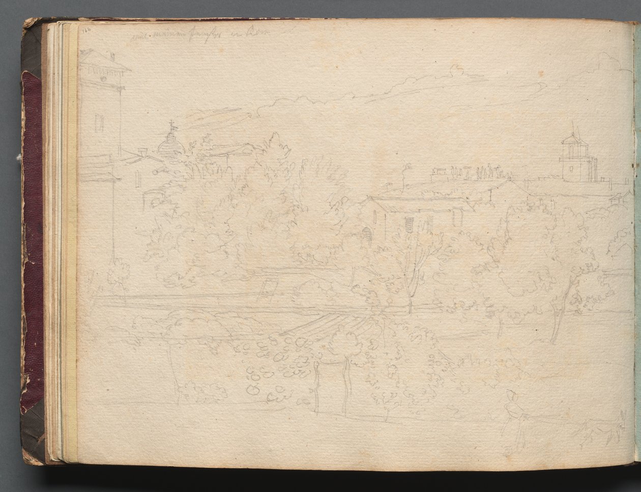 Album med utsikt över Rom och omgivningar, landskapsstudier, sida 16b: Romersk utsikt av Franz Johann Heinrich Nadorp