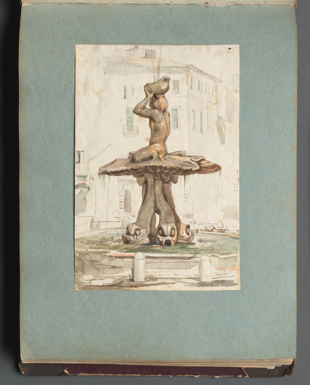 Album med utsikt över Rom och omgivningar, Landskapsstudier, sida 17a: Romersk fontän. av Franz Johann Heinrich Nadorp