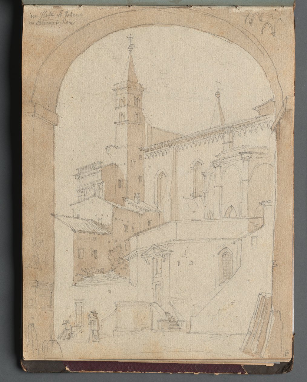 Album med utsikt över Rom och omgivningar, Landskapsstudier, sida 18a: Johannes Lateran, Rom. av Franz Johann Heinrich Nadorp