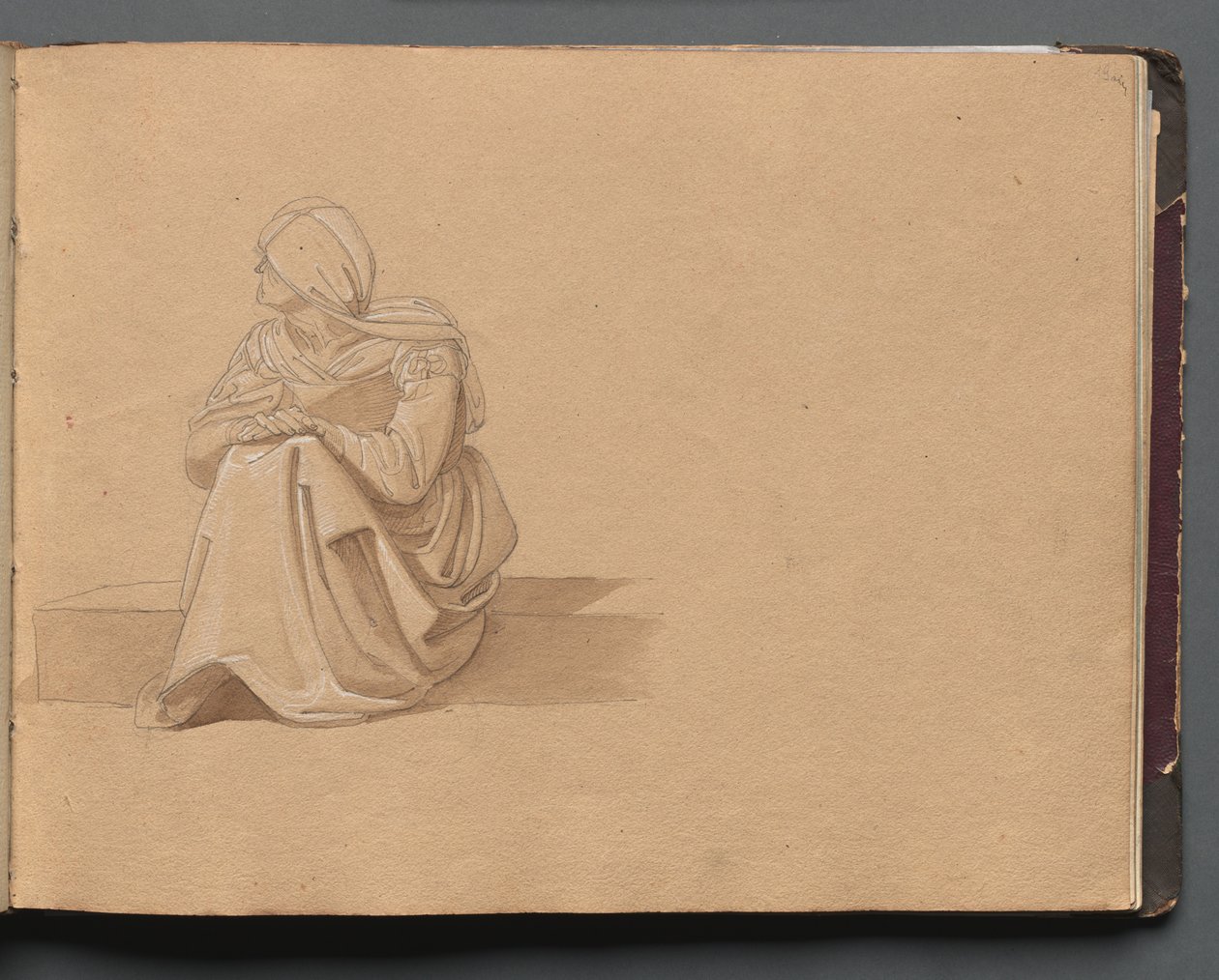 Album med utsikt över Rom och omgivningar, landskapsstudier, sidan 19a: Sittande kvinnlig figur. av Franz Johann Heinrich Nadorp