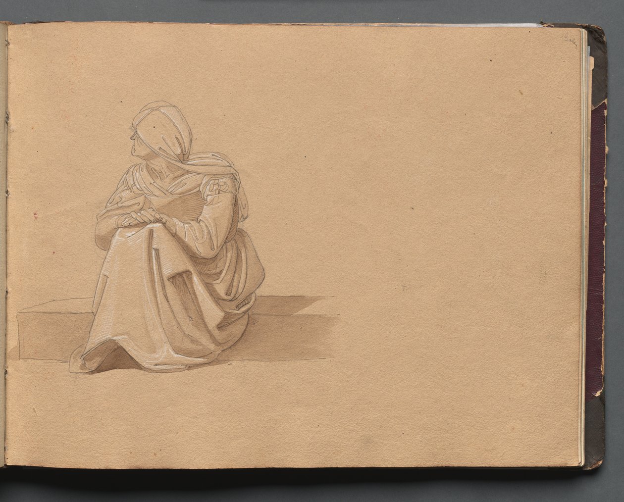 Album med utsikt över Rom och omgivningar, landskapsstudier, sidan 19a: Sittande kvinnlig figur av Franz Johann Heinrich Nadorp