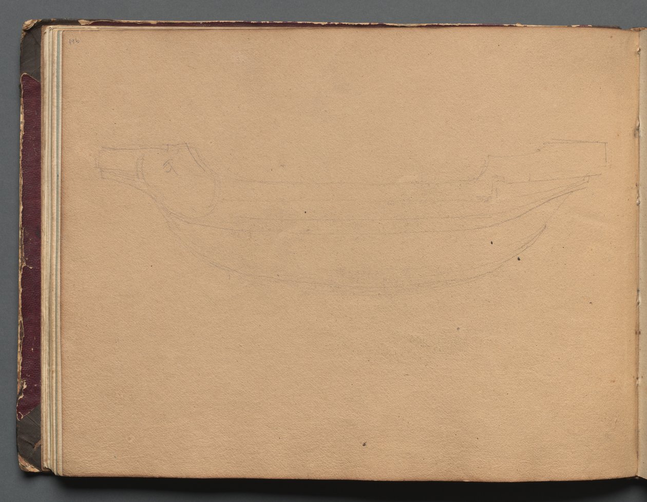 Album med utsikt över Rom och omgivningar, Landskapsstudier, sidan 19b: Skiss av en båt. av Franz Johann Heinrich Nadorp