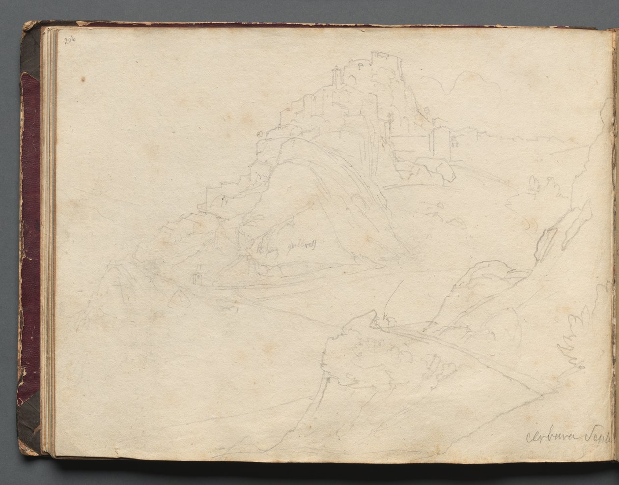 Album med utsikt över Rom och omgivningar, landskapsstudier, sidan 20b: "Cervera" av Franz Johann Heinrich Nadorp
