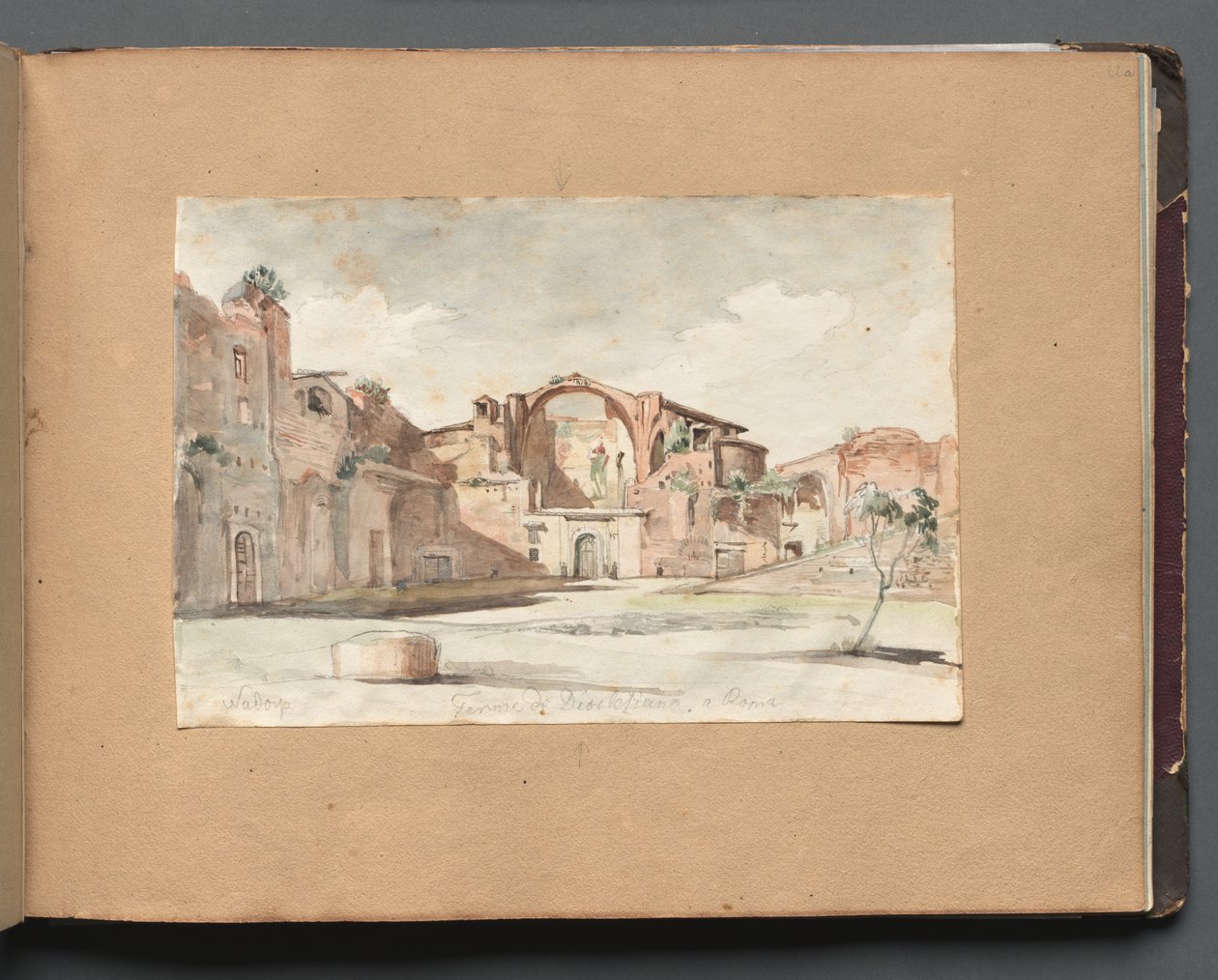 Album med utsikt över Rom och omgivningar, landskapsstudier, sida 22a: "Terme di Diocleziano, Rom" av Franz Johann Heinrich Nadorp