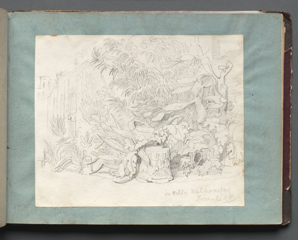 Album med utsikt över Rom och omgivningar, landskapsstudier, sida 24a: "In Villa Walkonsky" av Franz Johann Heinrich Nadorp