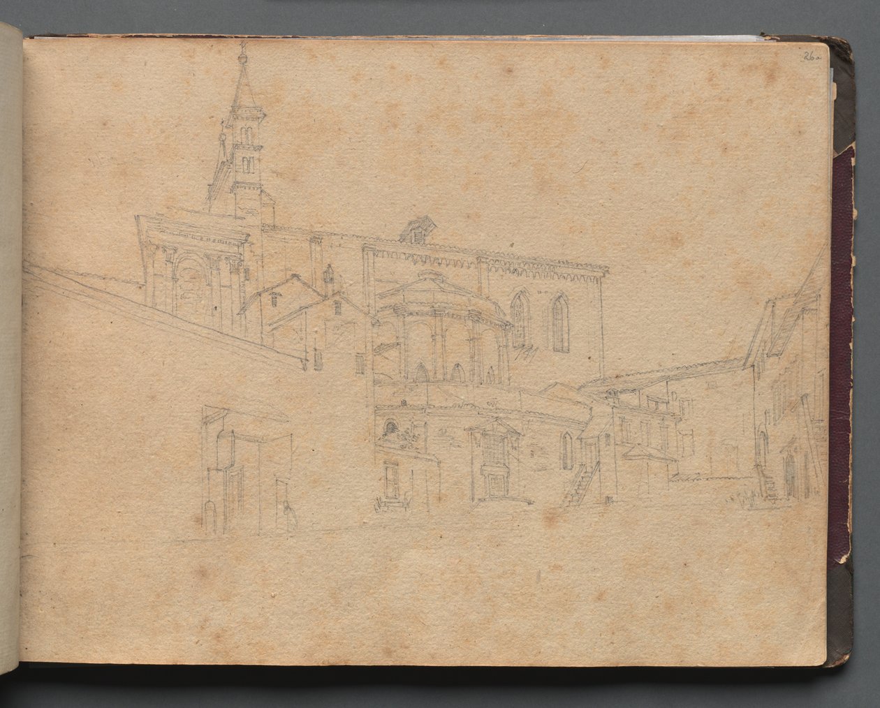 Album med utsikt över Rom och omgivningar, landskapsstudier, sida 26a: Romersk arkitekturvy. av Franz Johann Heinrich Nadorp