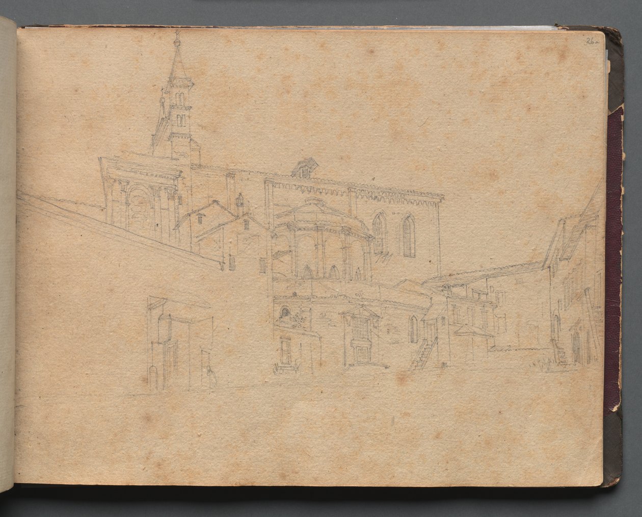 Album med utsikt över Rom och omgivningar, landskapsstudier, sida 26a: romersk arkitekturvy av Franz Johann Heinrich Nadorp