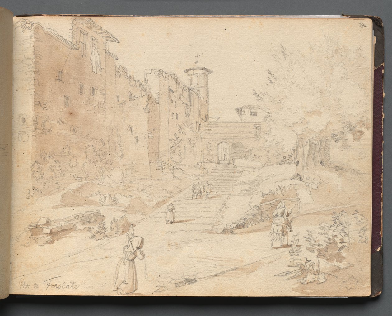 Album med utsikt över Rom och omgivningar, landskapsstudier, sida 27a: Frascati. av Franz Johann Heinrich Nadorp
