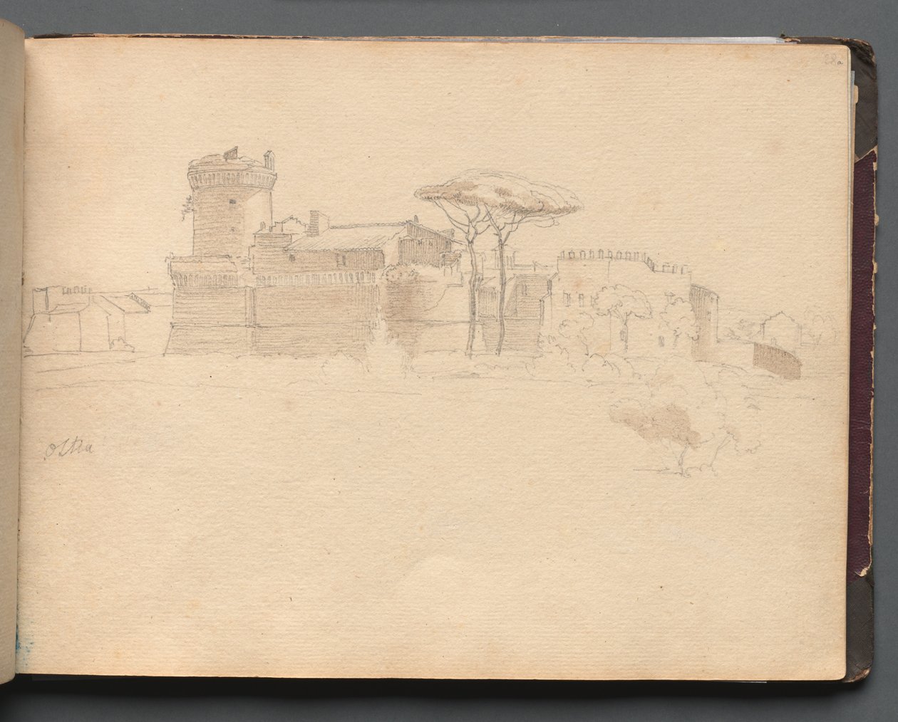 Album med utsikt över Rom och omgivningar, landskapsstudier, sidan 28a: Ostia . av Franz Johann Heinrich Nadorp