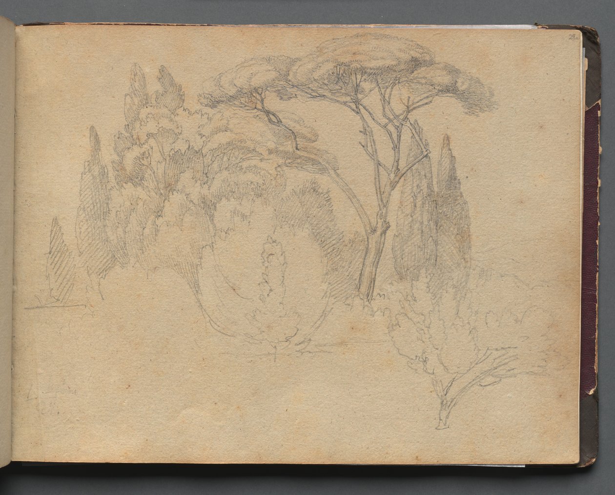 Album med utsikt över Rom och omgivningar, Landskapsstudier, sidan 29a: Landskapsstudie. av Franz Johann Heinrich Nadorp