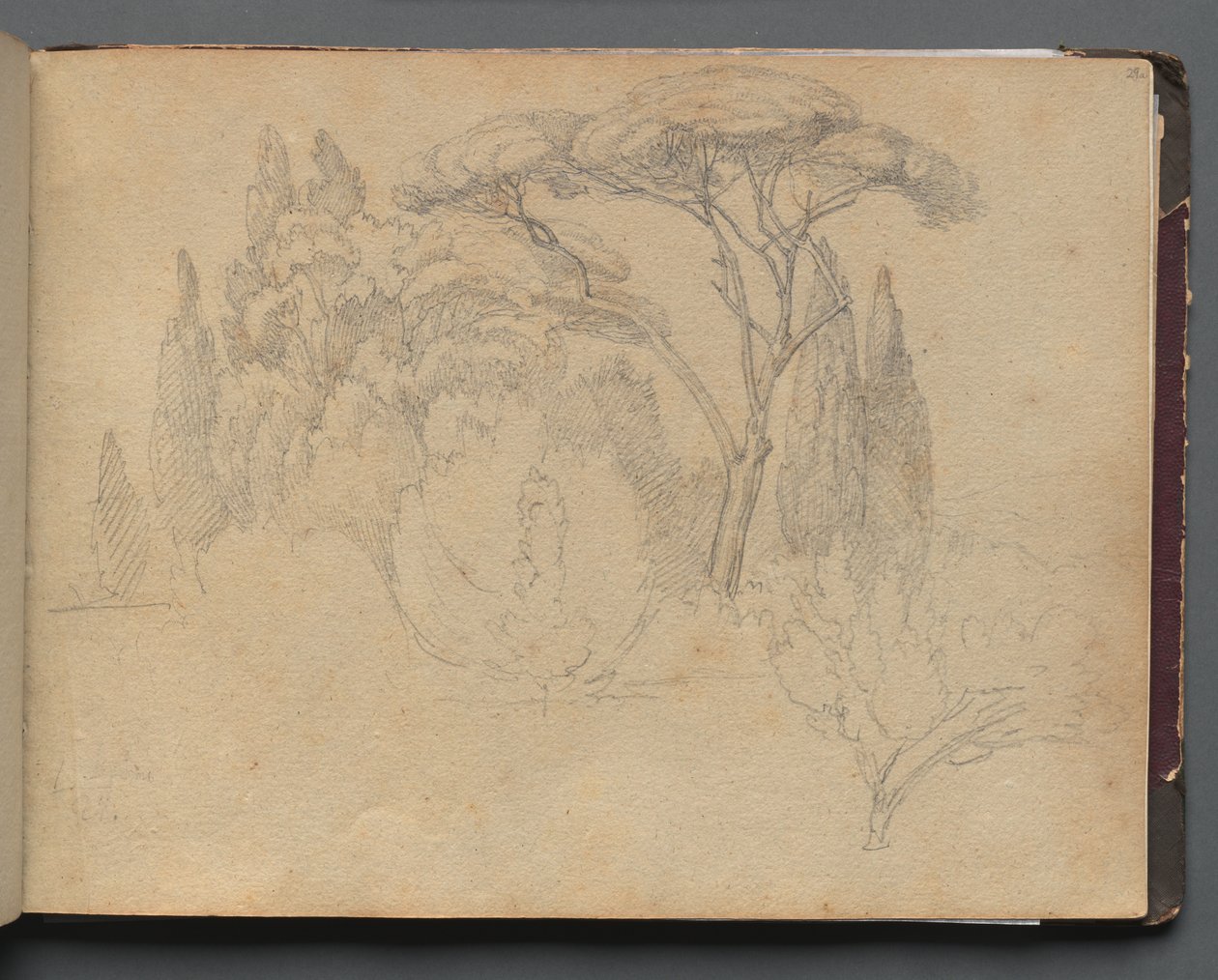Album med utsikt över Rom och omgivningar, Landskapsstudier, sidan 29a: Landskapsstudie av Franz Johann Heinrich Nadorp