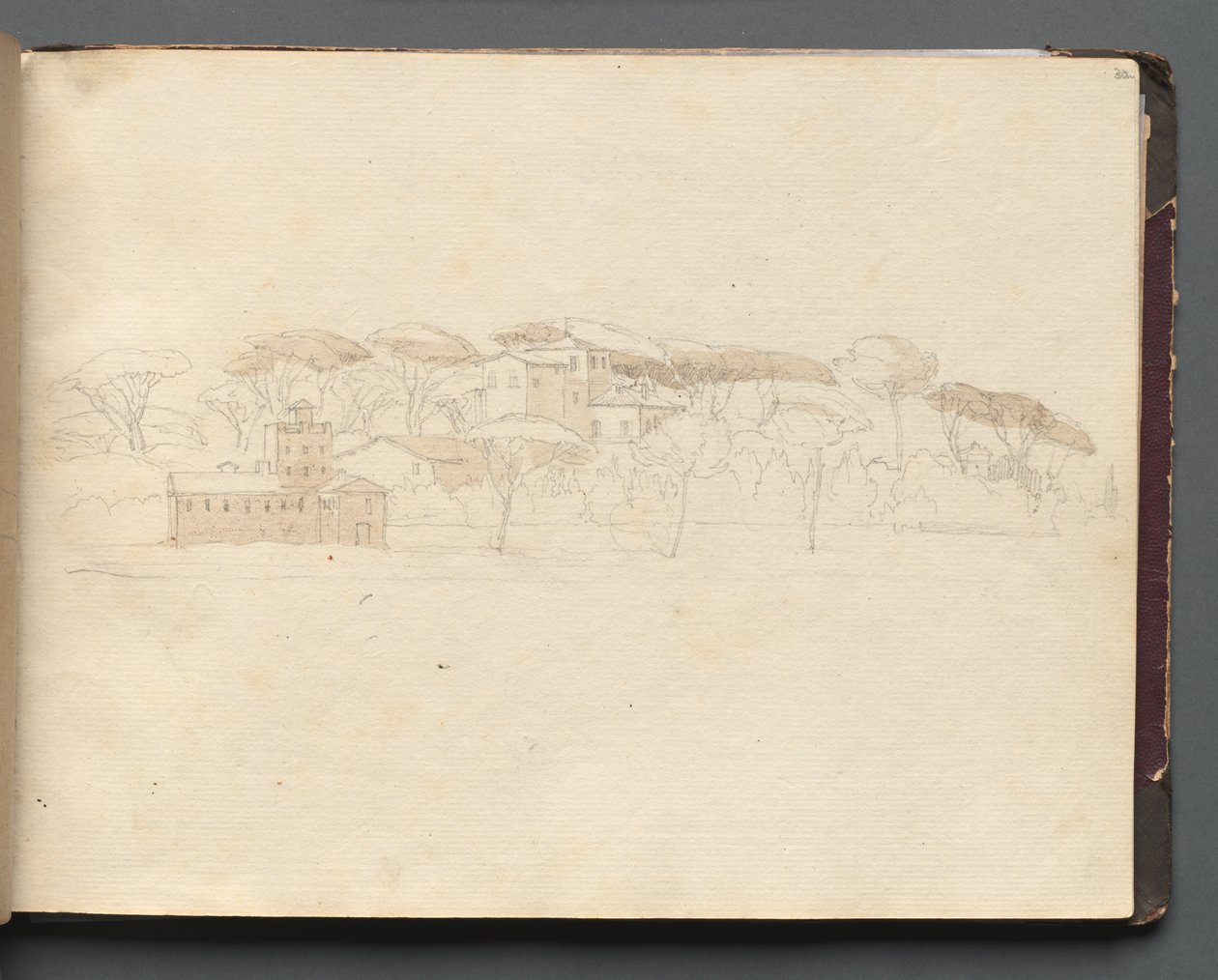 Album med utsikt över Rom och omgivningar, landskapsstudier, sida 30a: Romersk panoramavy av Franz Johann Heinrich Nadorp