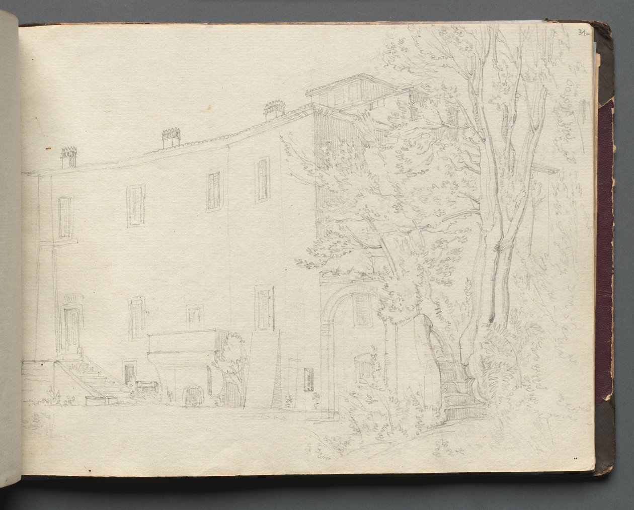 Album med utsikt över Rom och omgivningar, landskapsstudier, sida 31a: Romersk arkitekturstudie av Franz Johann Heinrich Nadorp