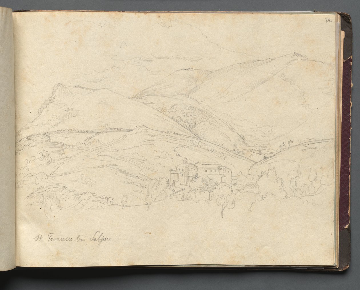 Album med utsikt över Rom och omgivningar, landskapsstudier, sida 34a: "St. Francesco" av Franz Johann Heinrich Nadorp