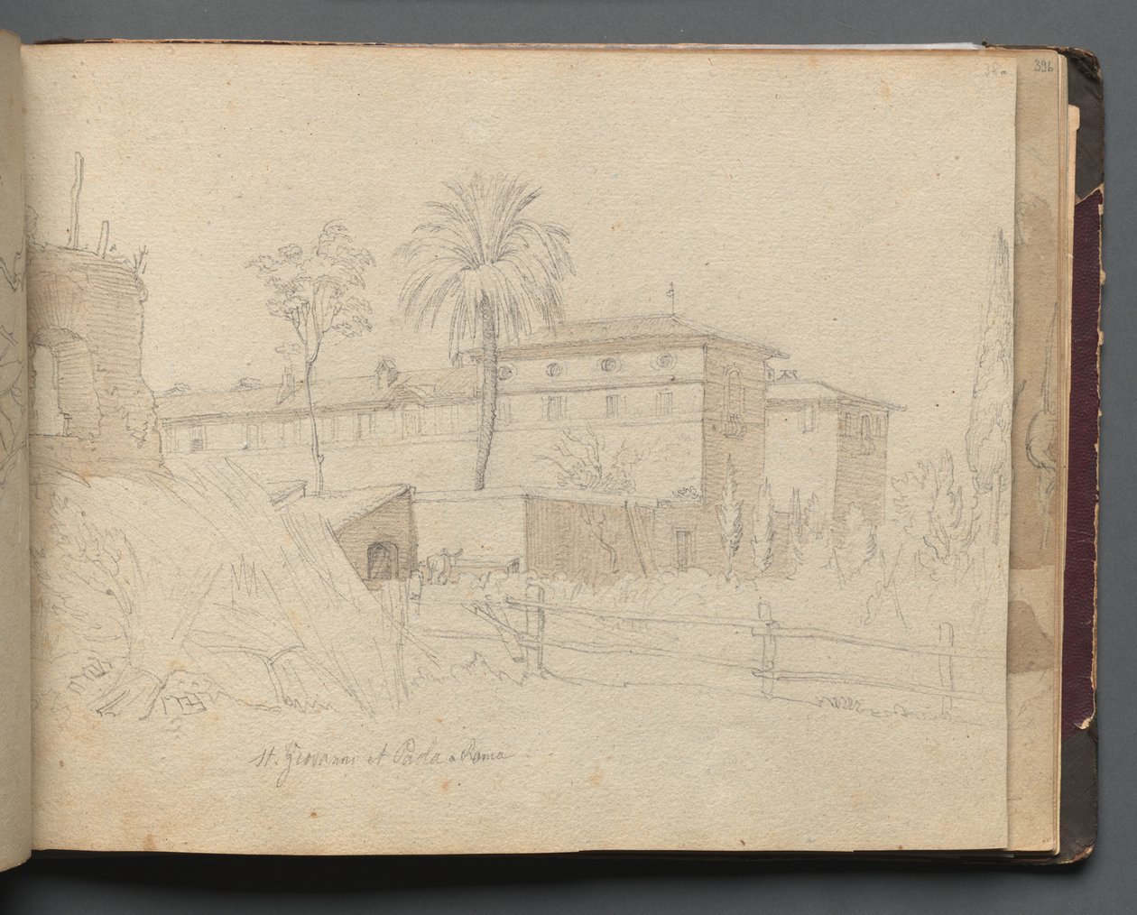 Album med utsikt över Rom och omgivningar, Landskapsstudier, sidan 38a: :St. Giovanni och Paolo.... av Franz Johann Heinrich Nadorp