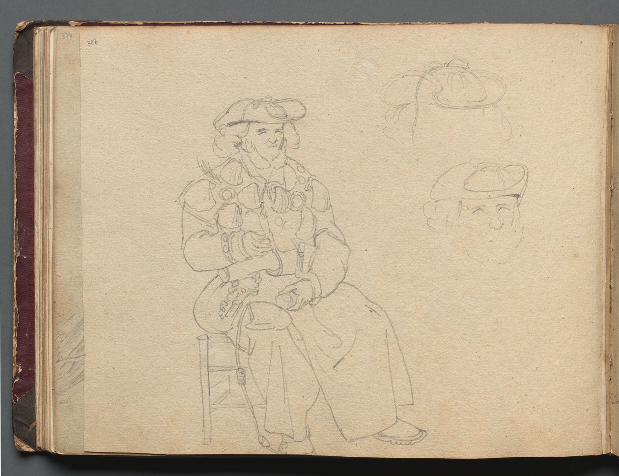 Album med utsikt över Rom och omgivningar, Landskapsstudier, sidan 38b: Figurstudie. av Franz Johann Heinrich Nadorp