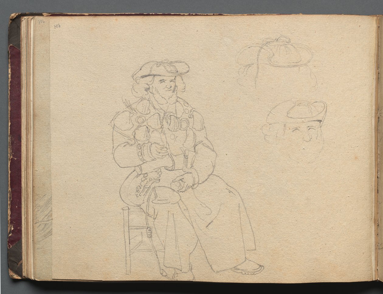 Album med utsikt över Rom och omgivningar, Landskapsstudier, sidan 38b: Figurstudie av Franz Johann Heinrich Nadorp