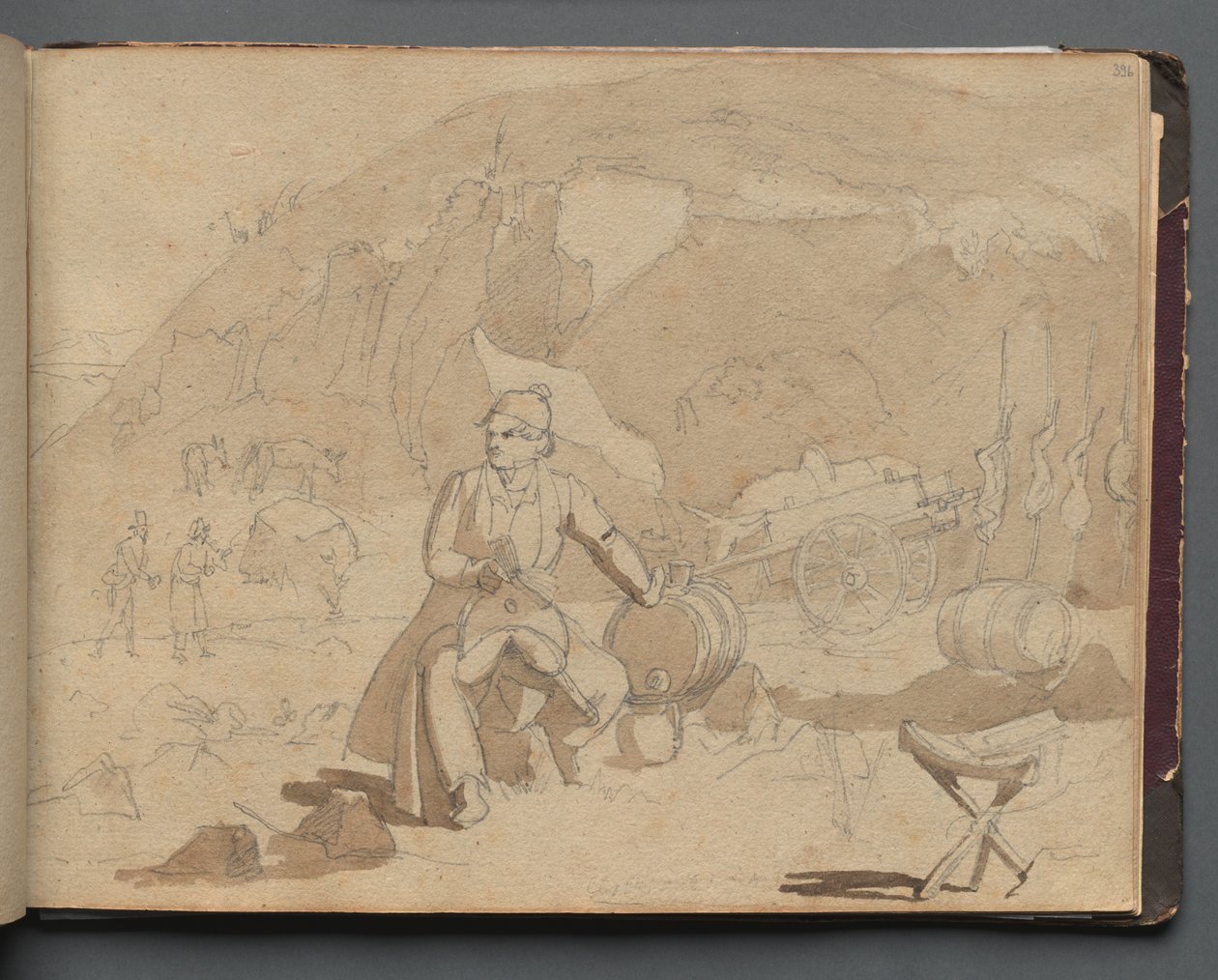 Album med utsikt över Rom och omgivningar, Landskapsstudier, sidan 39a: Figur i ett landskap. av Franz Johann Heinrich Nadorp