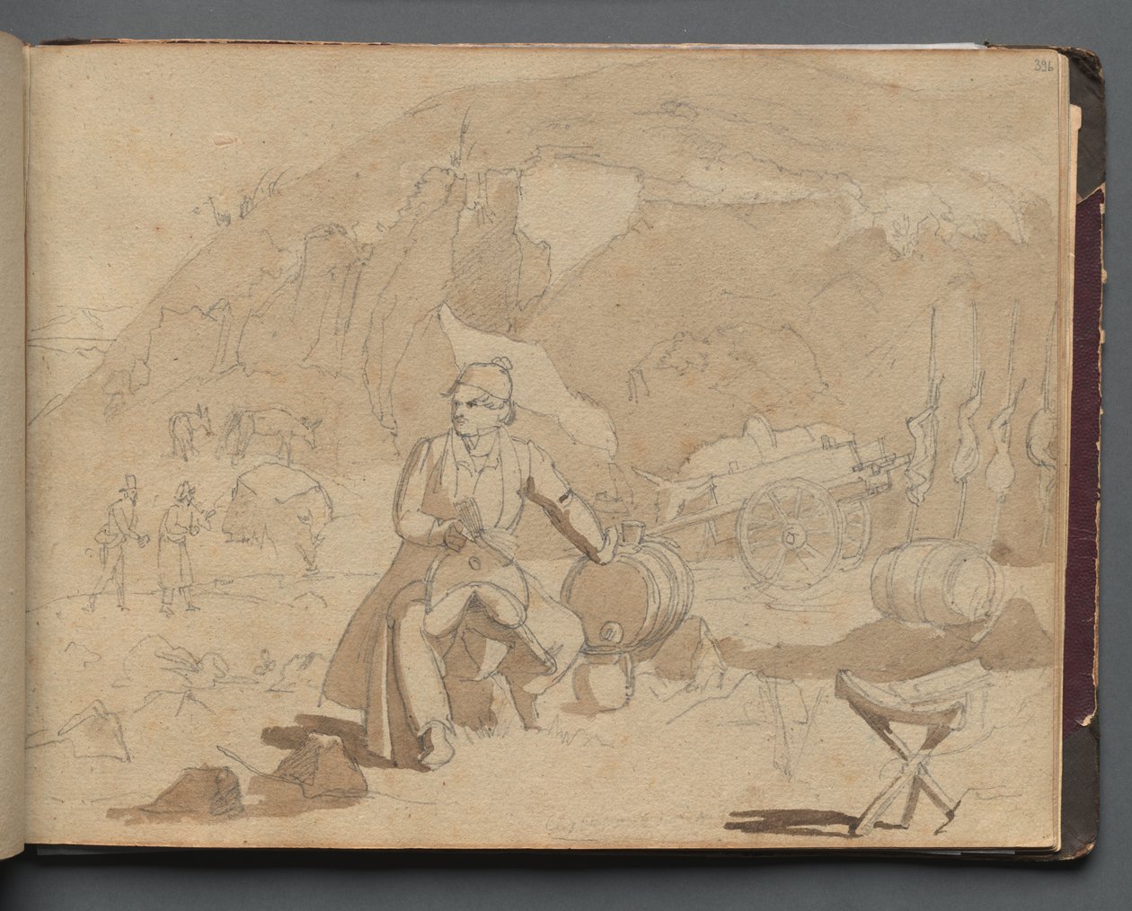 Album med utsikt över Rom och omgivningar, landskapsstudier, sidan 39a: Figur i ett landskap av Franz Johann Heinrich Nadorp
