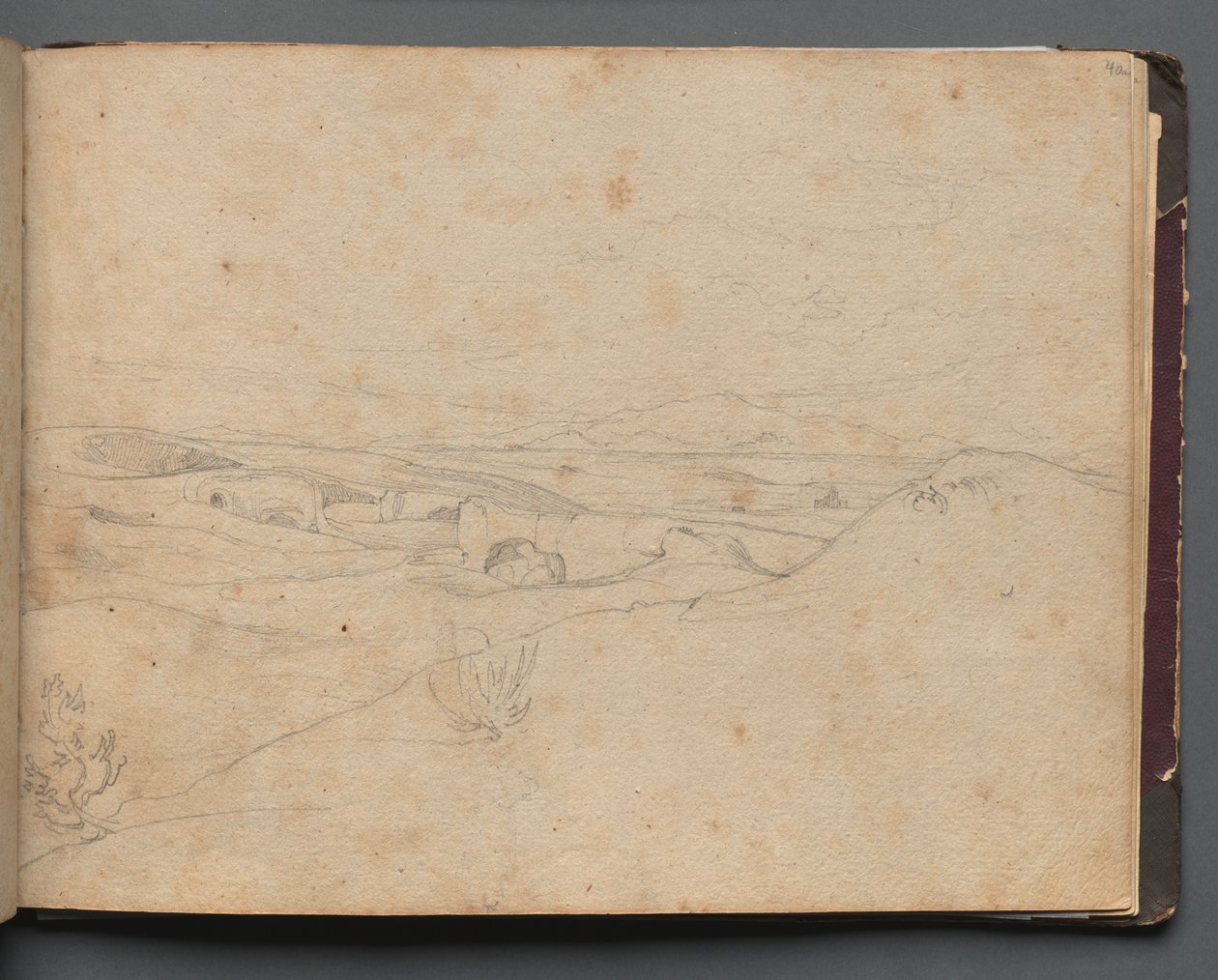 Album med utsikt över Rom och omgivningar, Landskapsstudier, sida 40a: Romerskt landskap. av Franz Johann Heinrich Nadorp