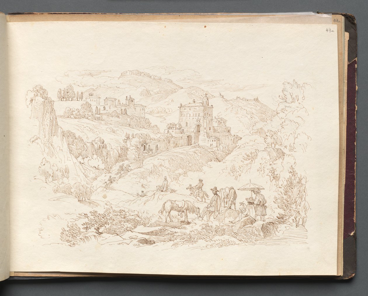 Album med utsikt över Rom och omgivningar, Landskapsstudier, sida 43a: Romerskt landskap. av Franz Johann Heinrich Nadorp