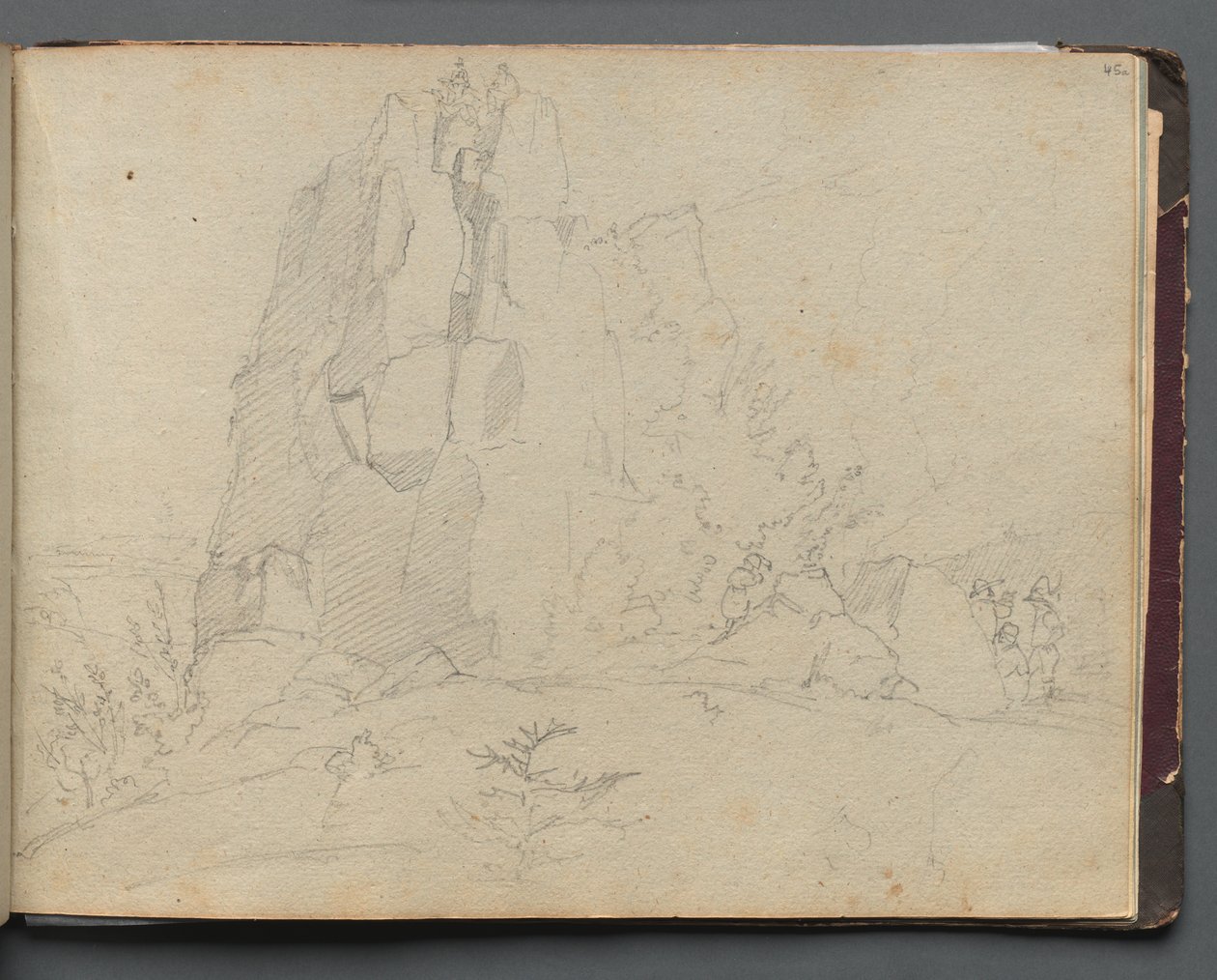 Album med utsikt över Rom och omgivningar, landskapsstudier, sida 45a: Klippiga landskap. av Franz Johann Heinrich Nadorp