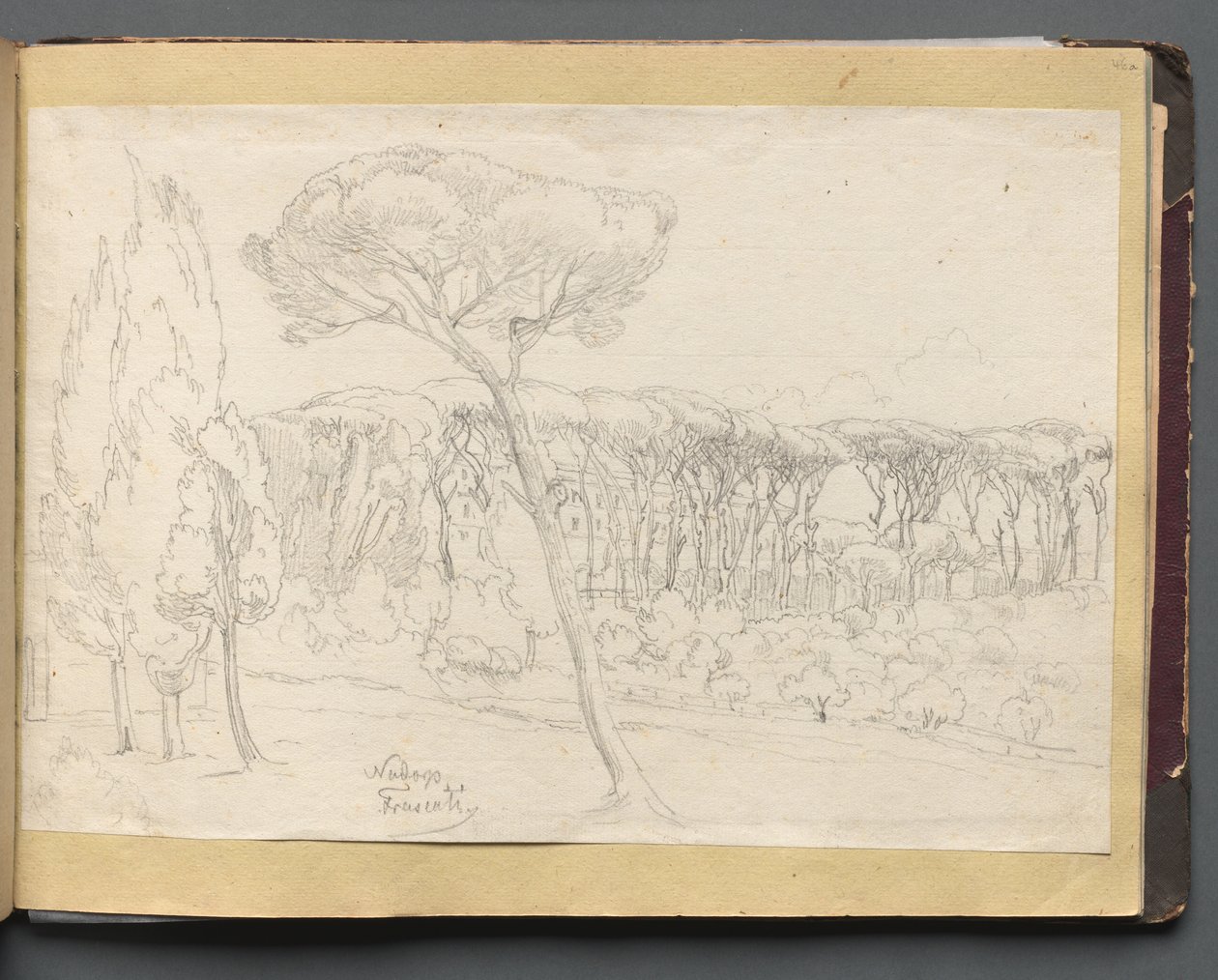 Album med utsikt över Rom och omgivningar, landskapsstudier, sida 46a: Frasciti. av Franz Johann Heinrich Nadorp
