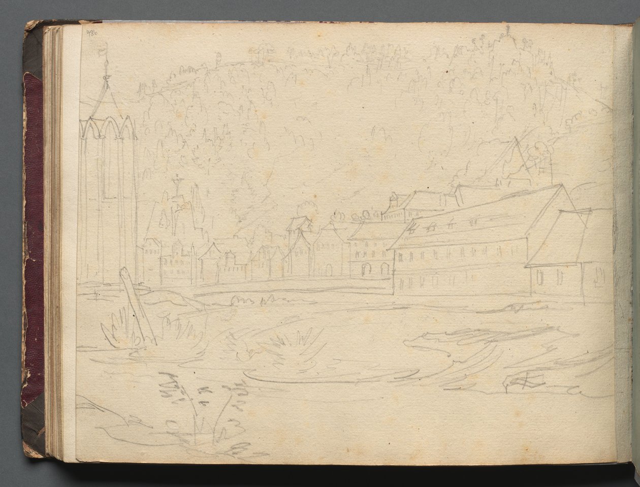 Album med utsikt över Rom och omgivningar, Landskapsstudier, sidan 48b: Romerskt landskap. av Franz Johann Heinrich Nadorp