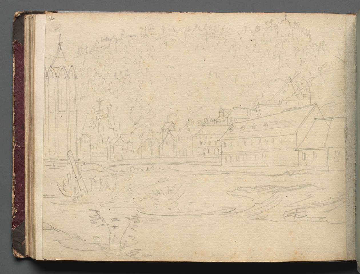 Album med utsikt över Rom och omgivningar, Landskapsstudier, sida 48b: Romerskt landskap av Franz Johann Heinrich Nadorp