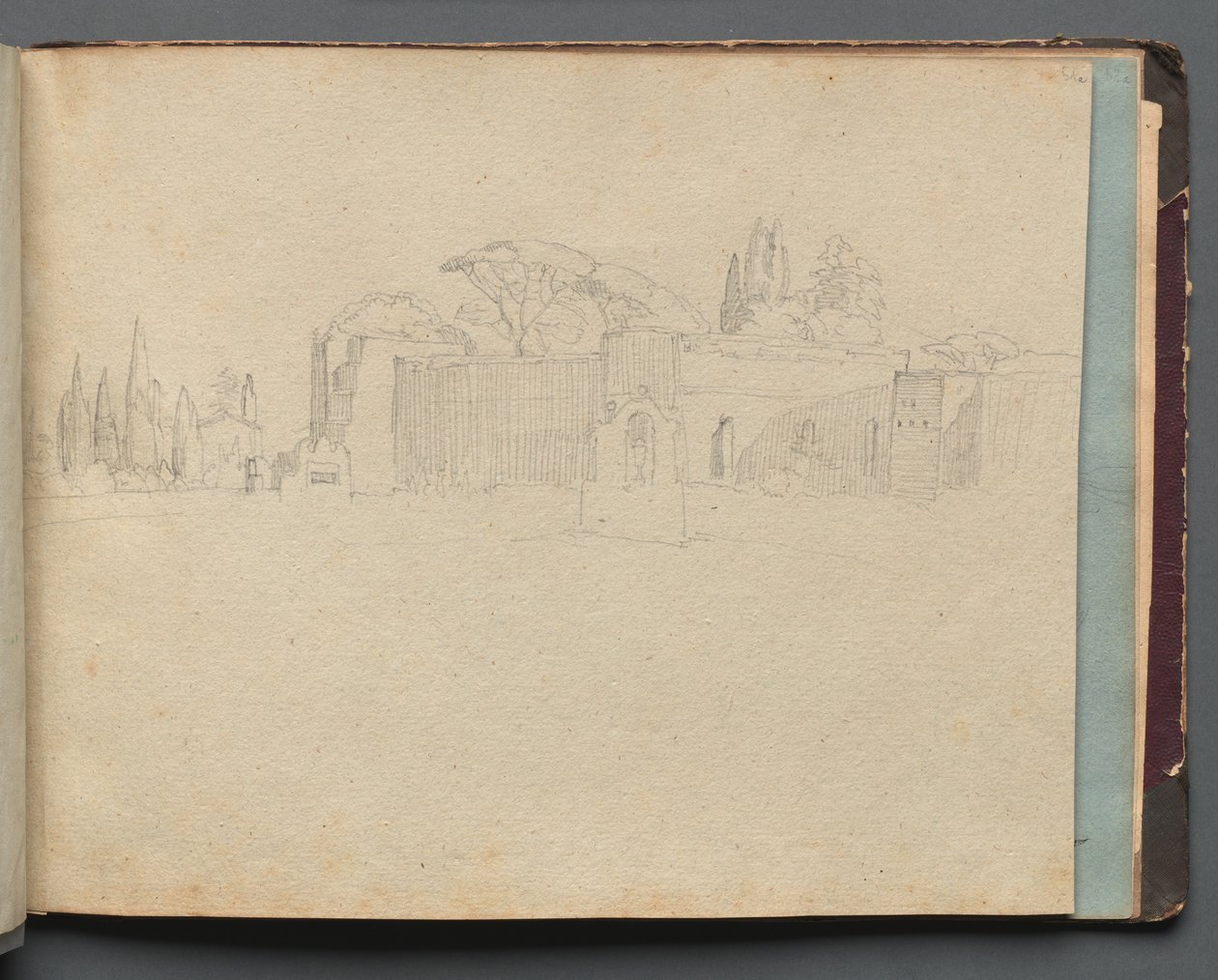 Album med utsikt över Rom och omgivningar, Landskapsstudier, sida 51a: Romerskt landskap. av Franz Johann Heinrich Nadorp