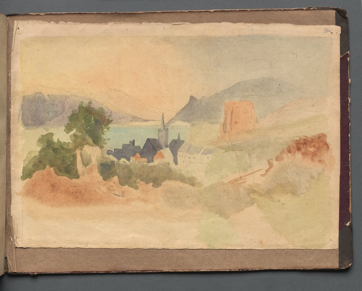 Album med utsikt över Rom och omgivningar, Landskapsstudier, sida 54a: Romerskt landskap av Franz Johann Heinrich Nadorp