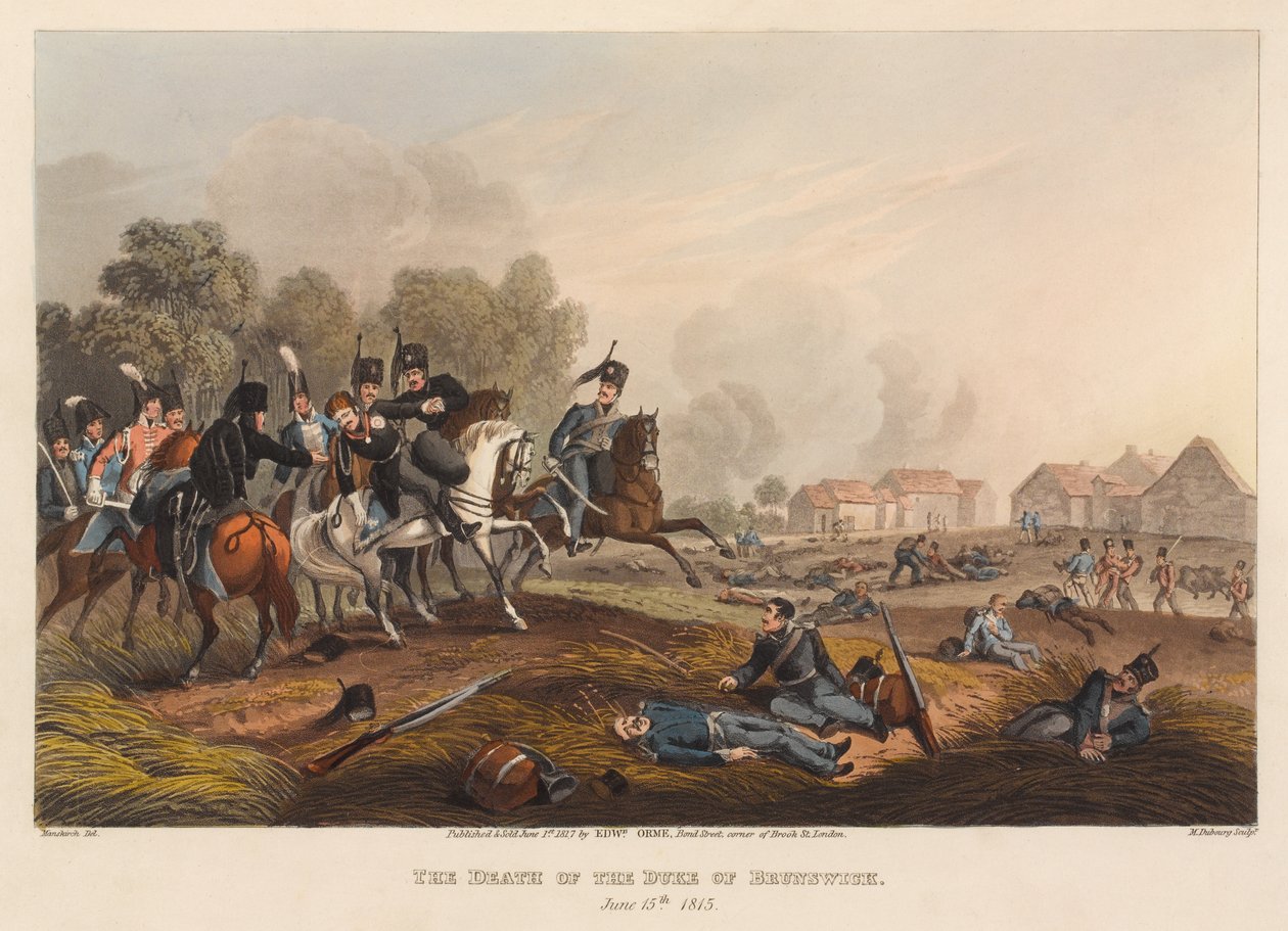 "Hertigens död av Brunswick, 15 juni [sic] 1815". (skriva ut) av Franz Joseph (after) Manskirch