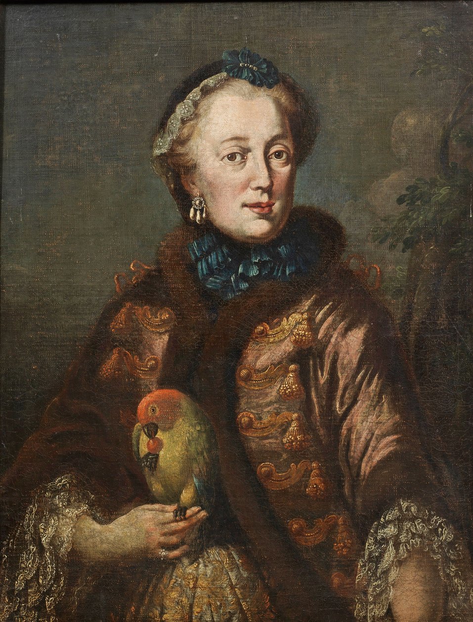 Tyska: Kurfürstin Maria Anna von Bayern mit Papagei Porträtt av Maria Anna Sophia av Sachsen (1728-1797), kurfurstinna av Bayern med en fågel av Franz Joseph Winder