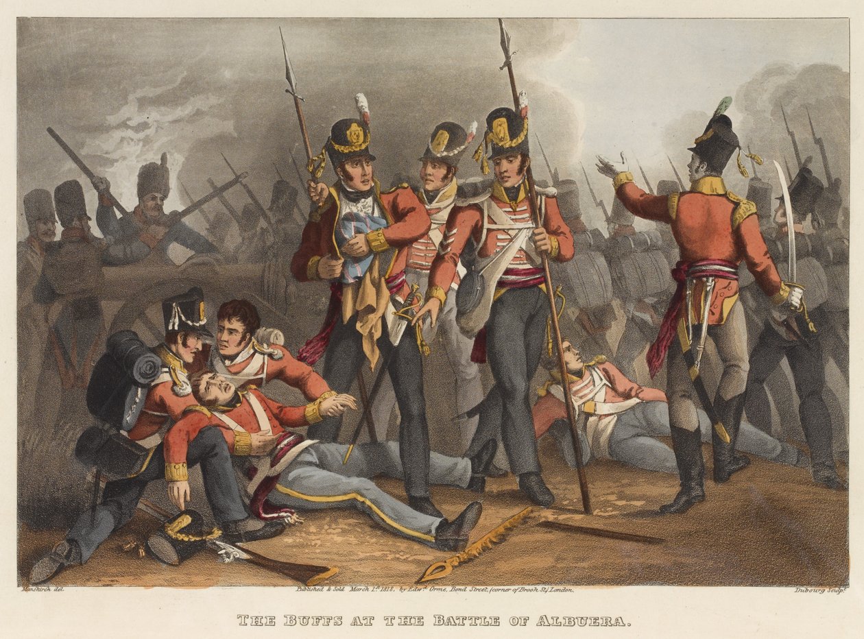 The Buffs at the Battle of Albuera (färgad akvatint) av Franz Joseph after Manskirch
