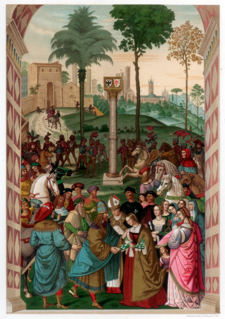 Aeneas Piccolomini presenterar Eleonora av Portugal för Fredrik III, 1502-1508, 1870 av Franz Kellerhoven