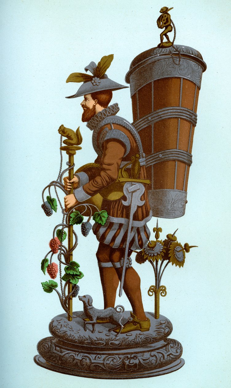 Tysk bordsprydnad av emaljerad och förgylld koppar, sent 1500-tal, 1870. av Franz Kellerhoven