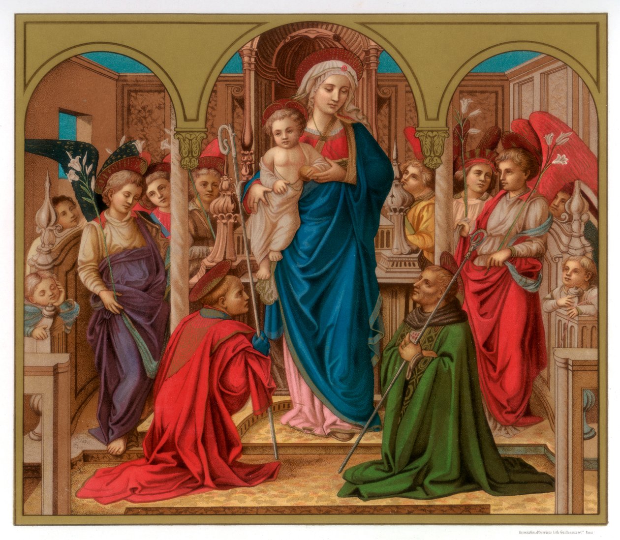 Madonna och barn med den helige Fredianus och den helige Augustinus, 1437-1438 1870 av Franz Kellerhoven