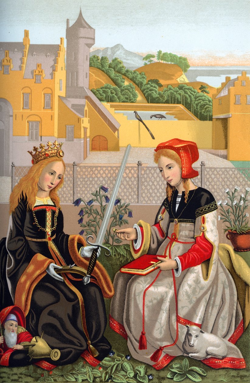 St Catherine och St Agnes, 1400-talet, 1870 av Franz Kellerhoven